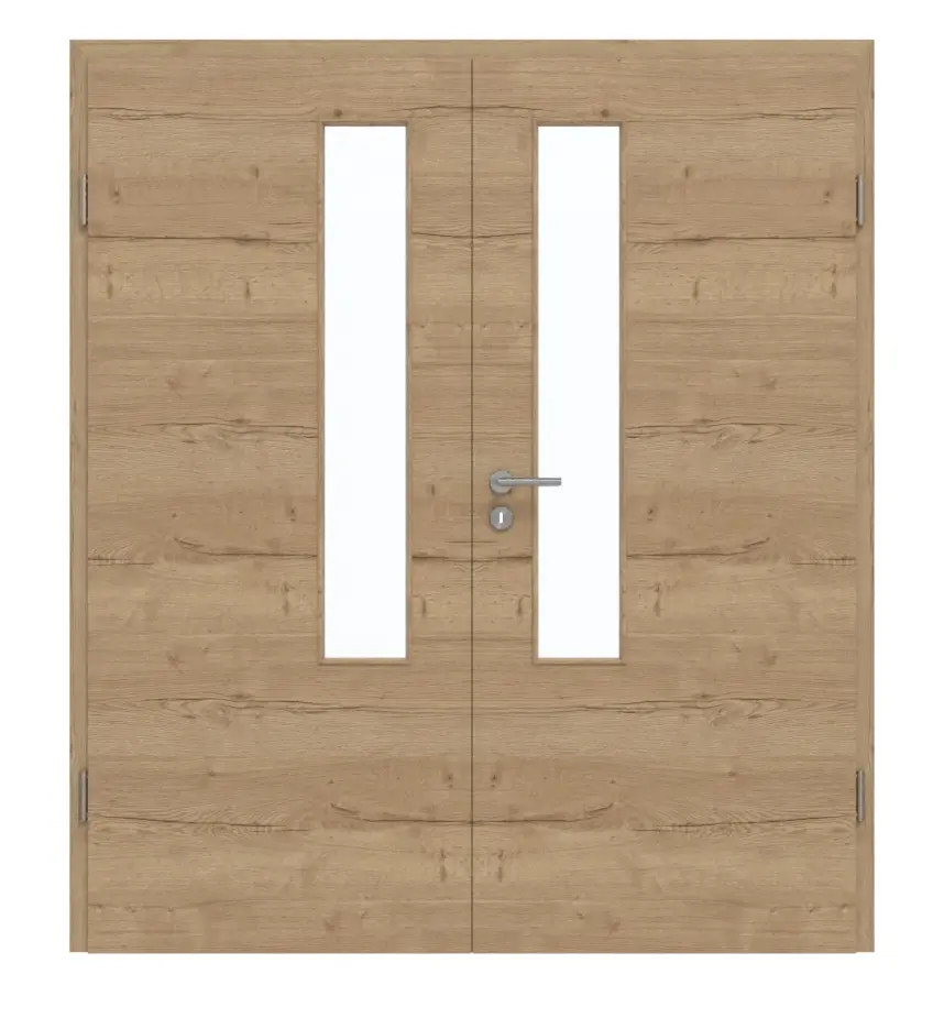 GARANT drzwi dwuskrzydłowe z ościeżnicą wzdłuż Authentic dąb szczelinowy GCK08 z przeszkleniem LA-5 od strony zamka