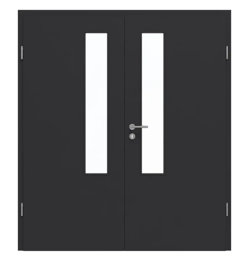 GARANT drzwi 2-skrzydłowe z ościeżnicą matowy RAL 9005 G-TEC z przeszkleniem LA-5 od strony zamka