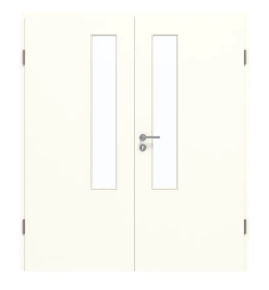 GARANT drzwi dwuskrzydłowe z ościeżnicą U11026SD biel kryształowa GHK08 z przeszkleniem LA-5 od strony zamka