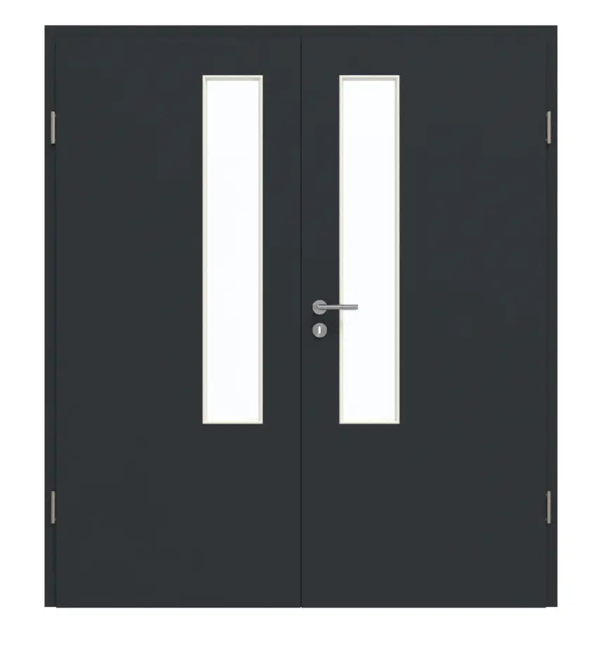 Garant drzwi dwuskrzydłowe w zestawie z ościeżnicą U12000SD wulkaniczna czerń GHK08 z przeszkleniem LA-5 od strony zamka
