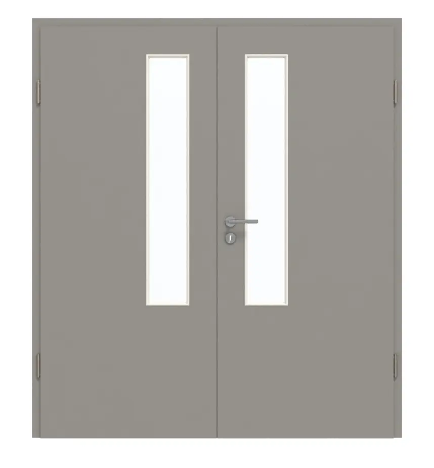 GARANT drzwi dwuskrzydłowe z ościeżnicą U12115SD szary platynowy GHK08 z przeszkleniem LA-5 od strony zamka