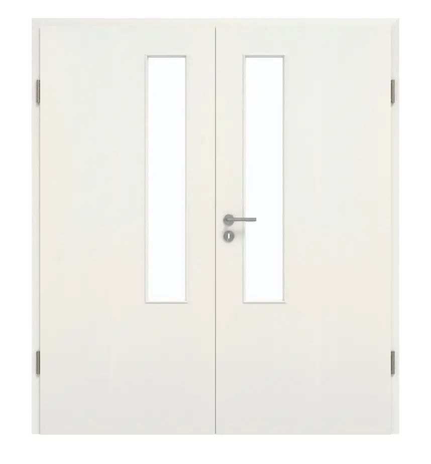 GARANT Drzwi dwuskrzydłowe wraz z ościeżnicą w bieli ze strukturą Premium GCK08 z przeszkleniem LA-5 po stronie zamka
