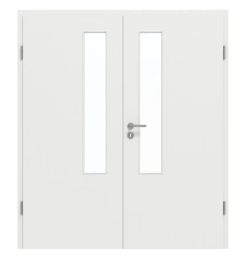 GARANT Drzwi dwuskrzydłowe wraz z ościeżnicą, matowe, biały lakier 9016 G-TEC z przeszkleniem LA-5 po stronie zamka