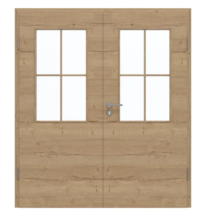 GARANT Drzwi dwuskrzydłowe wraz z ościeżnicą układ poprzeczny Authentic dąb szczelinowy CePaL z przeszkleniem LA-6 szprosy SP0