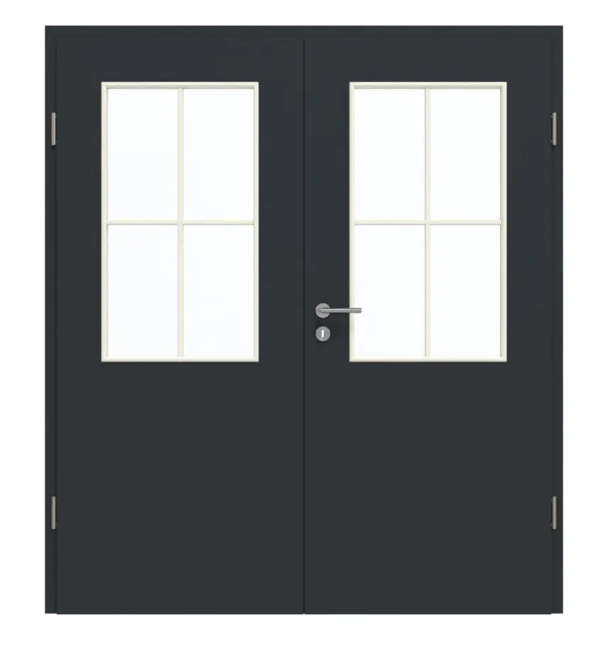 GARANT drzwi dwuskrzydłowe wraz z ościeżnicą U12000SD wulkaniczna czerń GHK08 z przeszkleniem LA-6 szprosem SP0