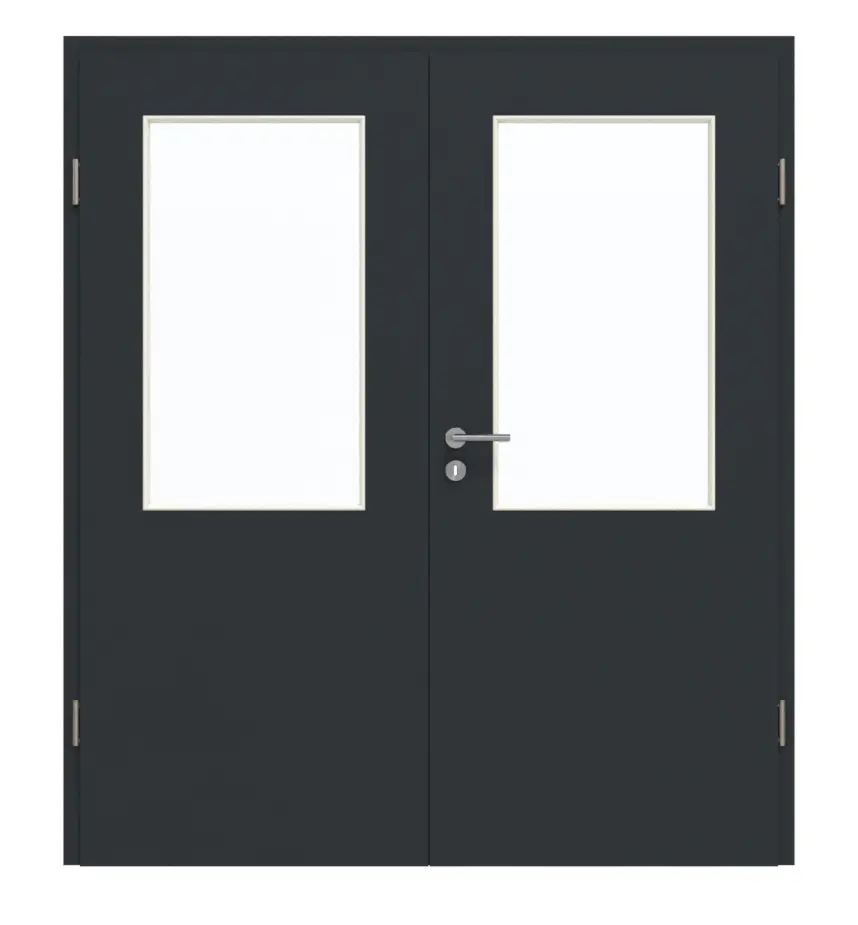 GARANT drzwi dwuskrzydłowe wraz z ościeżnicą U12000SD wulkaniczna czerń GHK08 z przeszkleniem LA-6