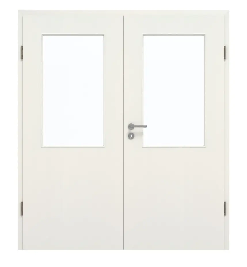GARANT Drzwi dwuskrzydłowe wraz z ościeżnicą w bieli ze strukturą Premium CePaL z przeszkleniem LA-6