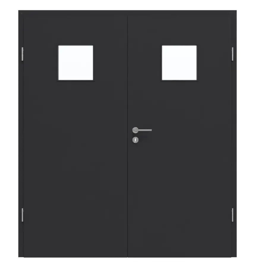 GARANT drzwi dwuskrzydłowe z ościeżnicą matowy RAL 9005 G-TEC z przeszkleniem LA-7