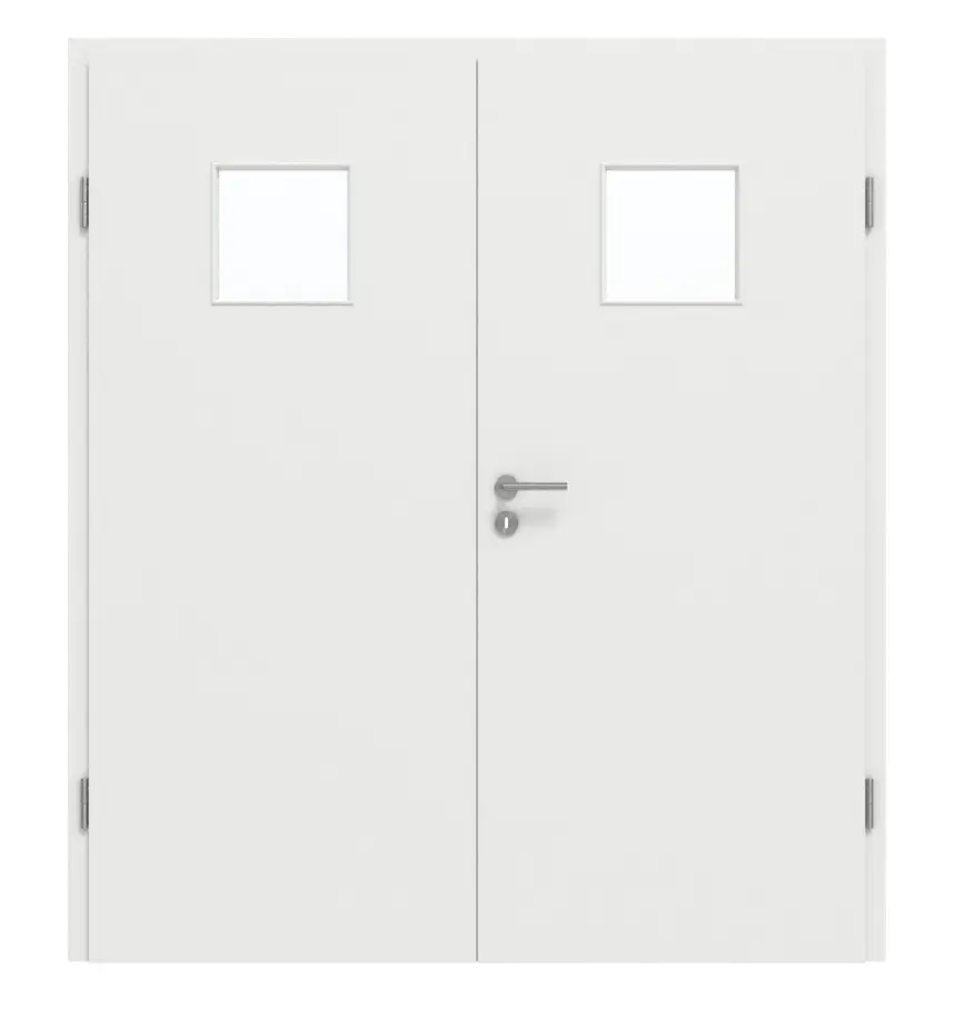 GARANT Drzwi dwuskrzydłowe wraz z ościeżnicą, matowe, biały lakier 9016 G-TEC z przeszkleniem LA-7