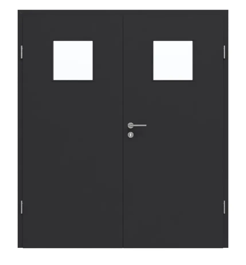 GARANT drzwi 2-skrzydłowe z ościeżnicą matowy RAL 9005 G-TEC z przeszkleniem LA-8