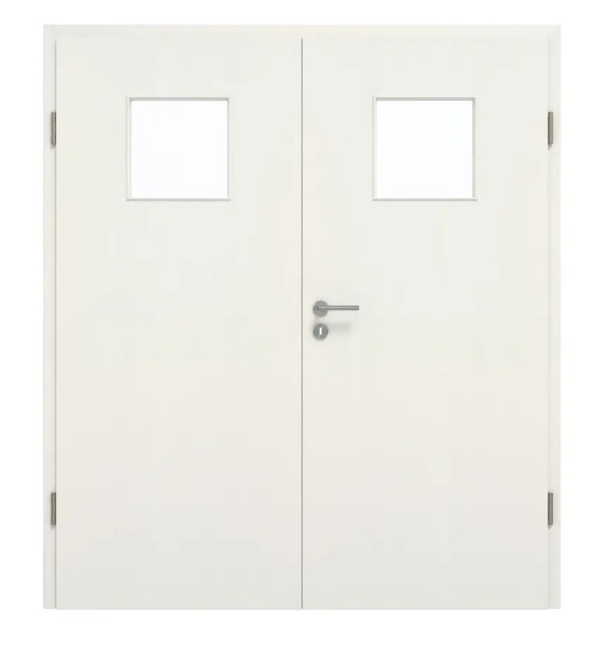 GARANT Drzwi dwuskrzydłowe wraz z ościeżnicą w bieli ze strukturą Premium CePaL z przeszkleniem LA-8