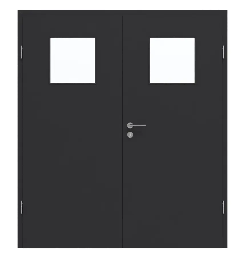 GARANT drzwi dwuskrzydłowe w zestawie z ościeżnicą matową RAL 9005 G-TEC z przeszkleniem LA-9