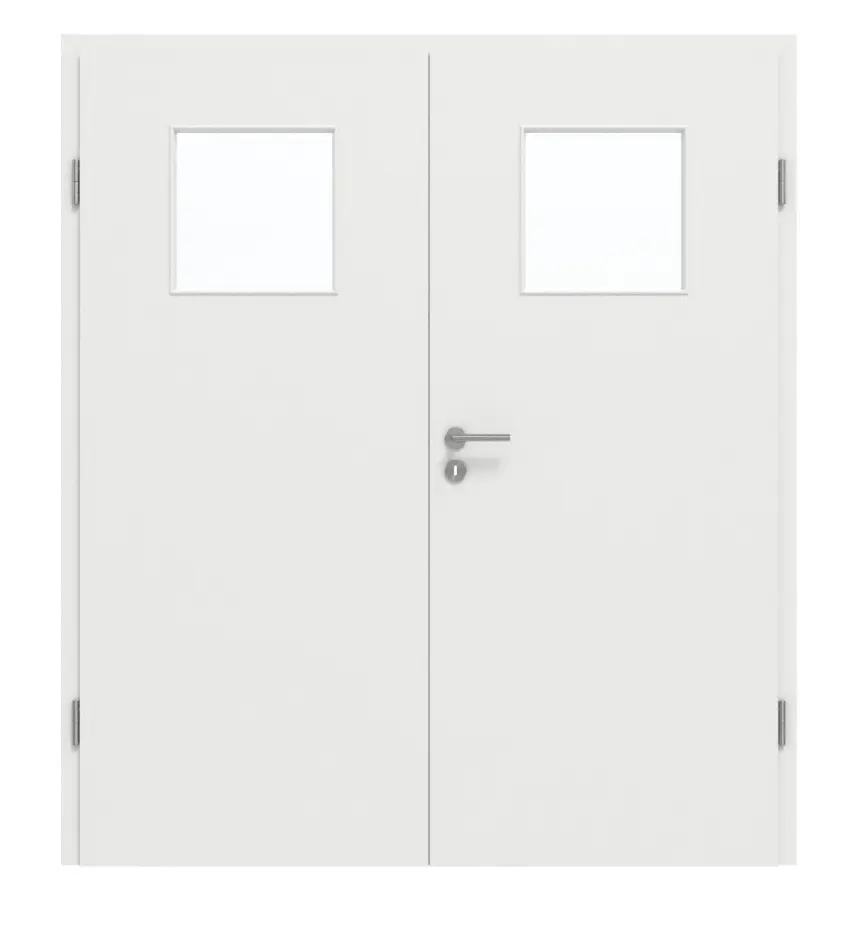 GARANT Drzwi dwuskrzydłowe wraz z ościeżnicą, matowe, biały lakier 9016 G-TEC z przeszkleniem LA-9