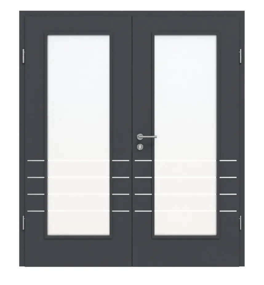 Widok frontowy drzwi dwuskrzydłowych 4.10 Grafit CPL z ościeżnicą - Classen