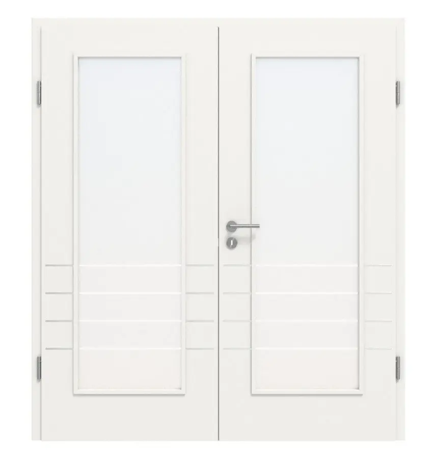 Widok frontowy drzwi dwuskrzydłowych 4.10 biały RAL 9016 CPL z ościeżnicą - Classen