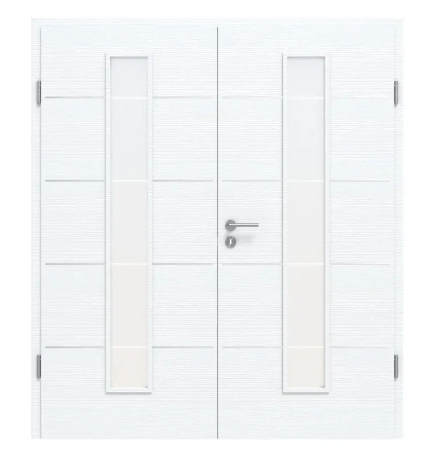 CLASSEN Drzwi dwuskrzydłowe białe z bielą strukturalną CPL 4.11 z przeszkleniem i ościeżnicą