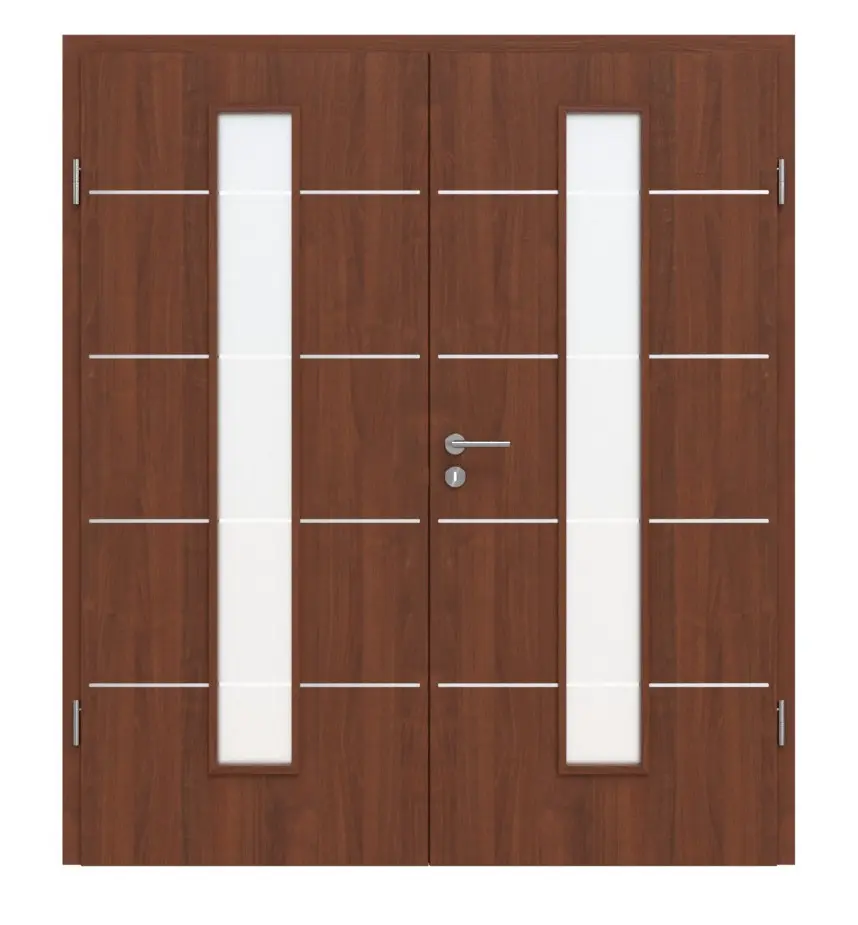 CLASSEN Drzwi dwuskrzydłowe w kolorze orzecha włoskiego CPL 4.11 z przeszkleniem i ościeżnicą