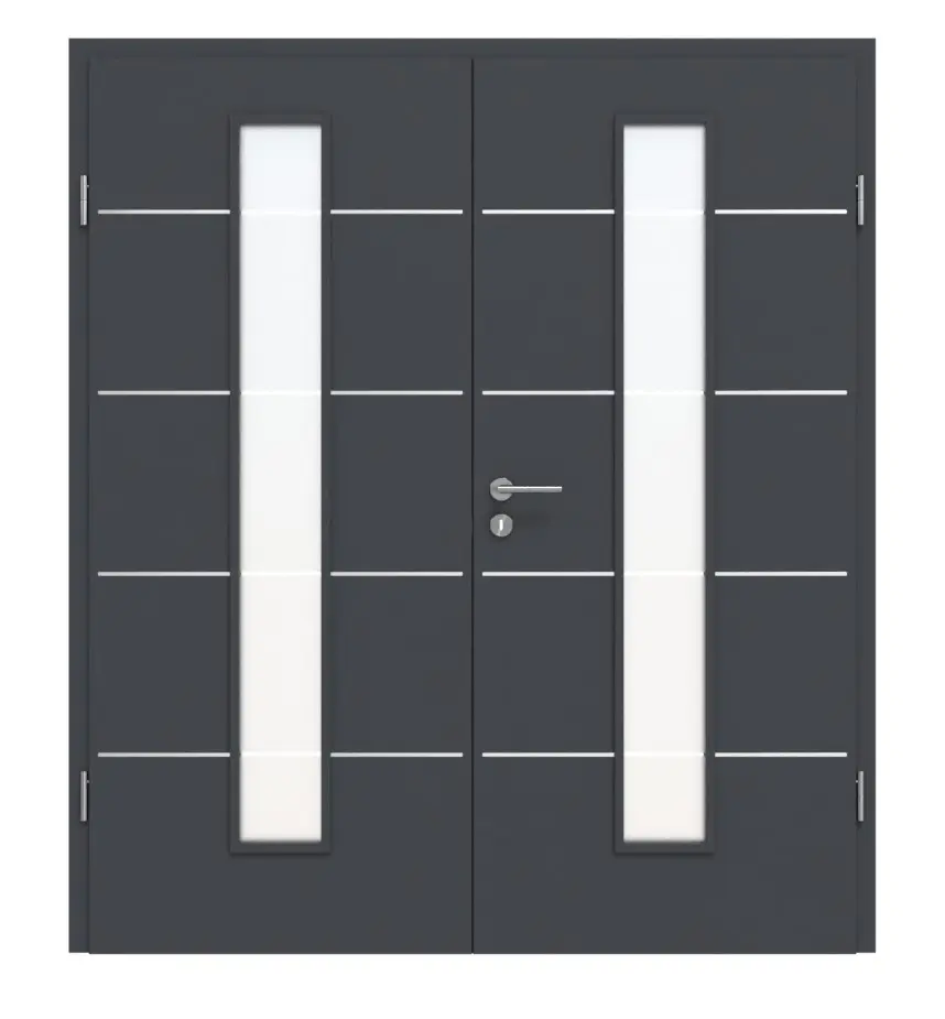 Widok frontowy drzwi dwuskrzydłowych 4.11 Grafit CPL z ościeżnicą - Classen