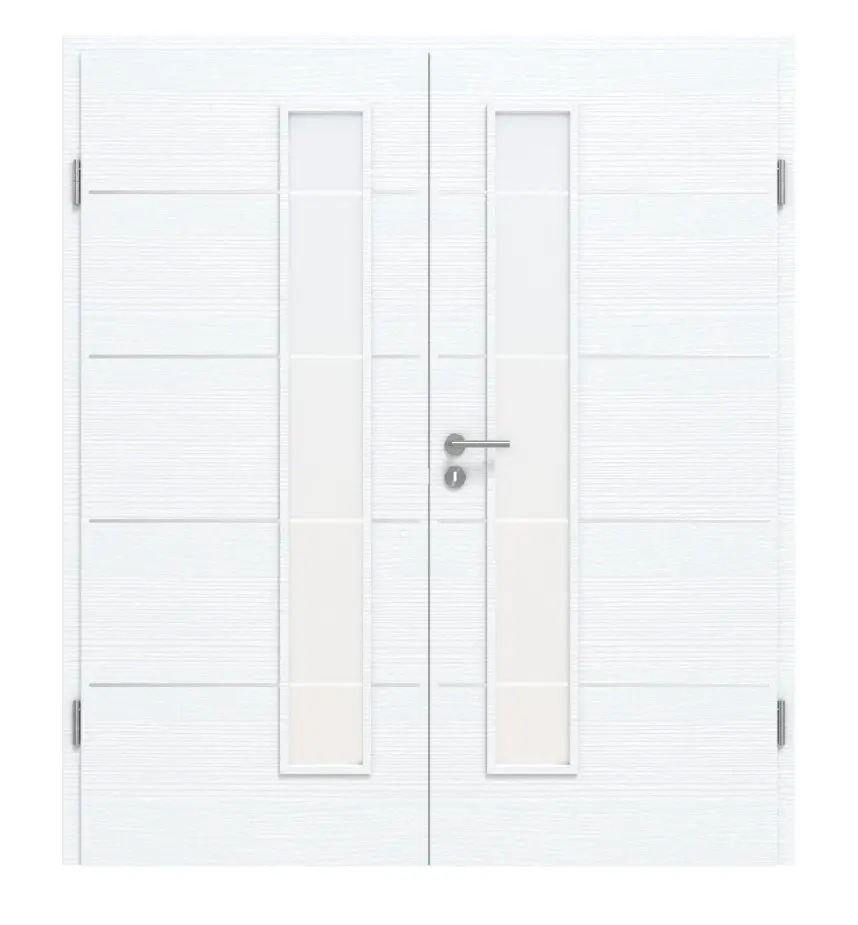 CLASSEN Drzwi dwuskrzydłowe 4.12, CPL, białe ze strukturą, z przeszkleniem i ościeżnicą