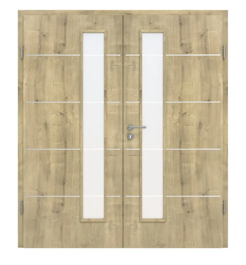 CLASSEN Drzwi dwuskrzydłowe dąb hamilton CPL 4.12 z przeszkleniem i ościeżnicą