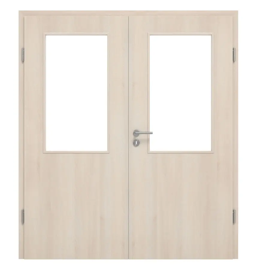 Widok frontowy drzwi dwuskrzydłowych LA 01 akacja jasna CPL z ościeżnicą - Classen