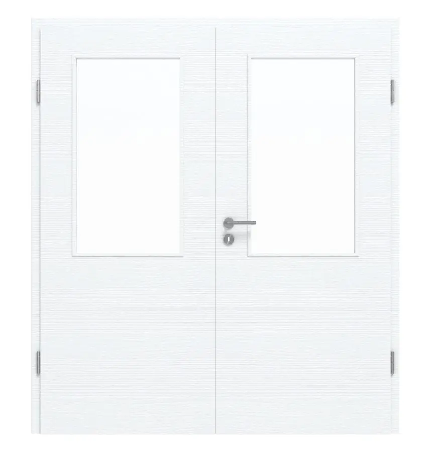 CLASSEN drzwi dwuskrzydłowe białe struktura CPL 4.2 z przeszkleniem z ościeżnicą