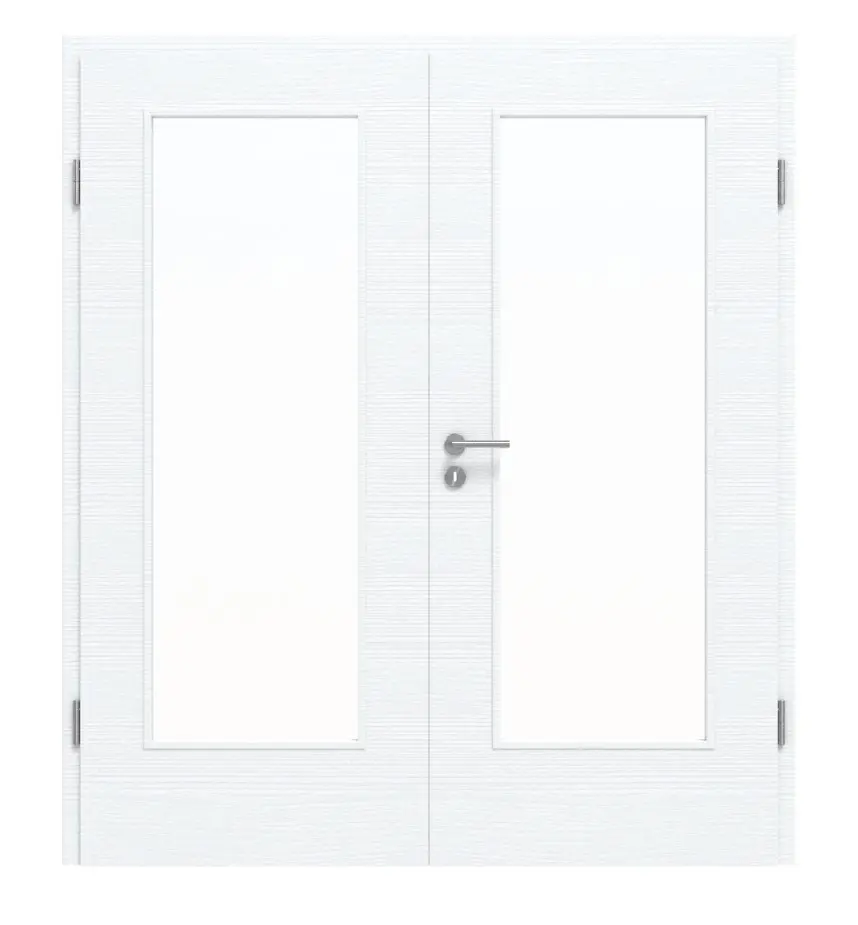 Frontansicht von CLASSEN Doppelflügeltür Weiß Struktur CPL 4.3 mit Lichtausschnitt mit Zarge