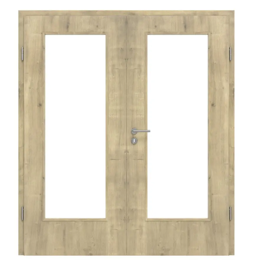 Widok frontowy drzwi dwuskrzydłowych LA 02 Hamilton dąb CPL wraz z ościeżnicą - Classen