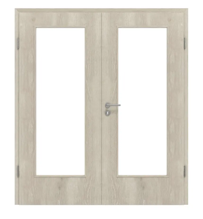 Widok frontowy drzwi dwuskrzydłowe LA 02 Kendal dąb CPL z ościeżnicą - Classen