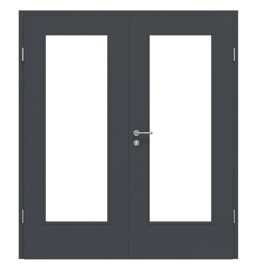 Frontansicht von CLASSEN Doppelflügeltür Graphit CPL 4.3 mit Lichtausschnitt mit Zarge