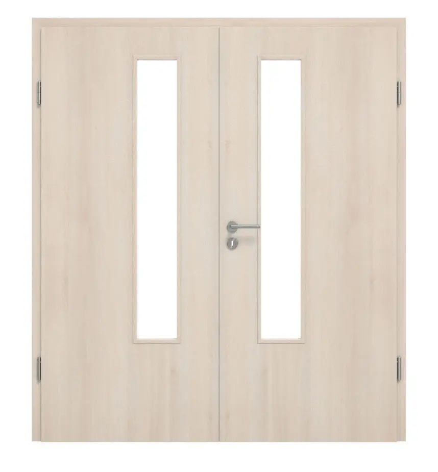 Widok frontowy drzwi dwuskrzydłowych LA 03 akacja jasna CPL z ościeżnicą - Classen
