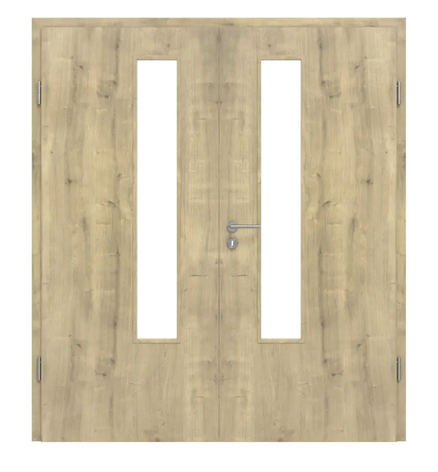 Widok frontowy drzwi dwuskrzydłowych LA 03 Hamilton dąb CPL z ościeżnicą - Classen