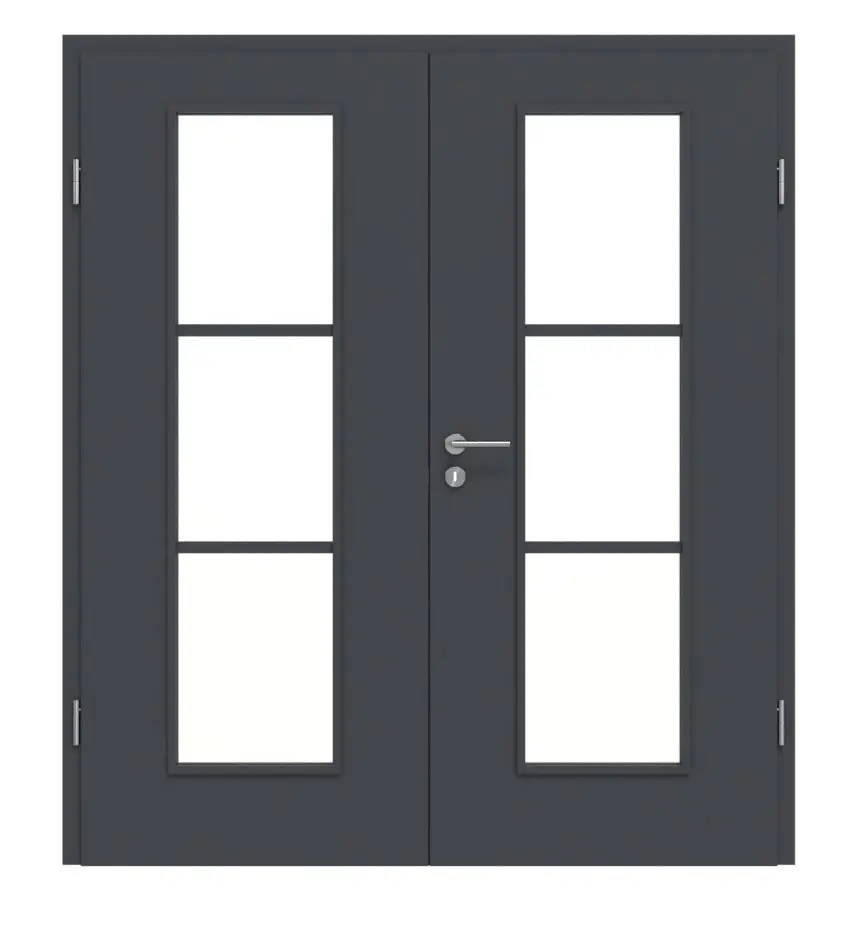 Frontansicht von CLASSEN Doppelflügeltür Graphit CPL 4.5 mit Lichtausschnitt mit Zarge