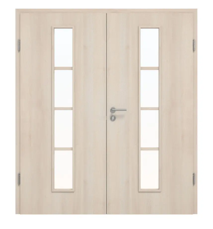 Widok frontowy drzwi dwuskrzydłowych 4.6 akacja jasna CPL wraz z ościeżnicą - Classen