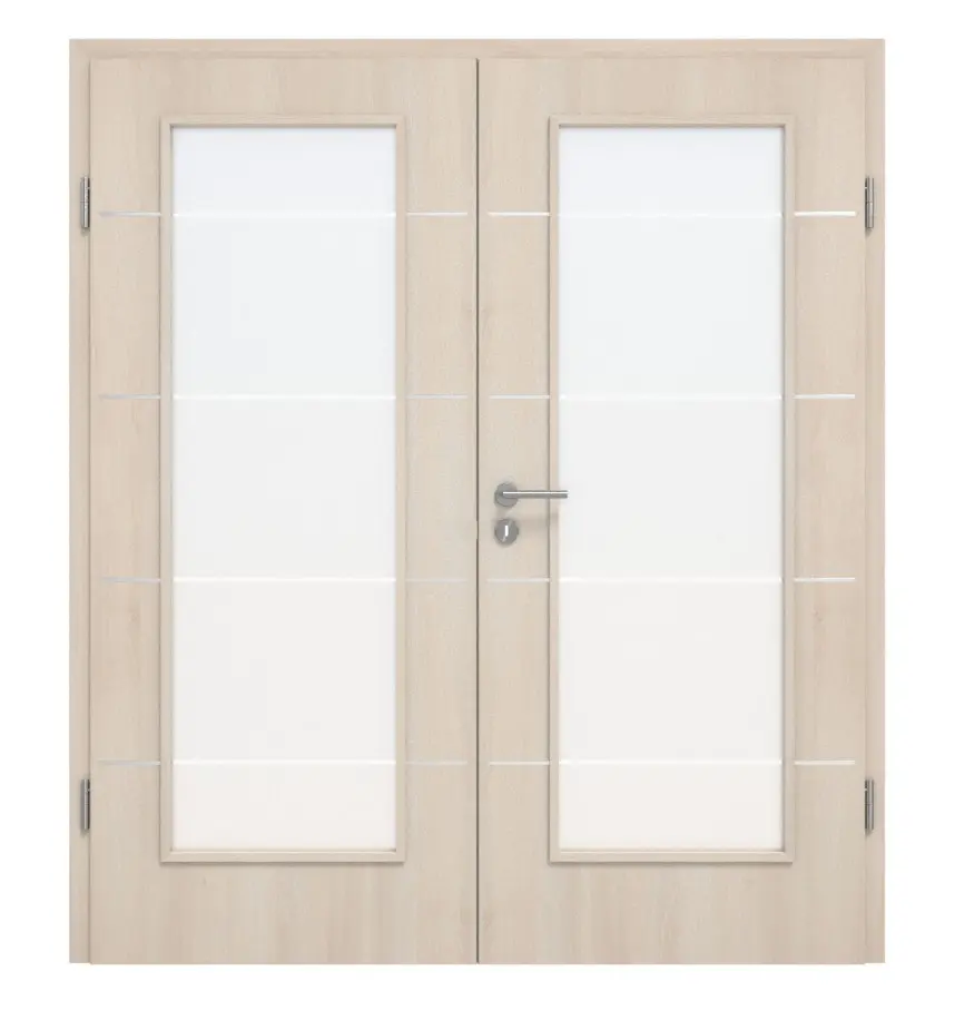 CLASSEN drzwi dwuskrzydłowe akacja jasna CPL 4.7 z wycięciem na szybę i ościeżnicą