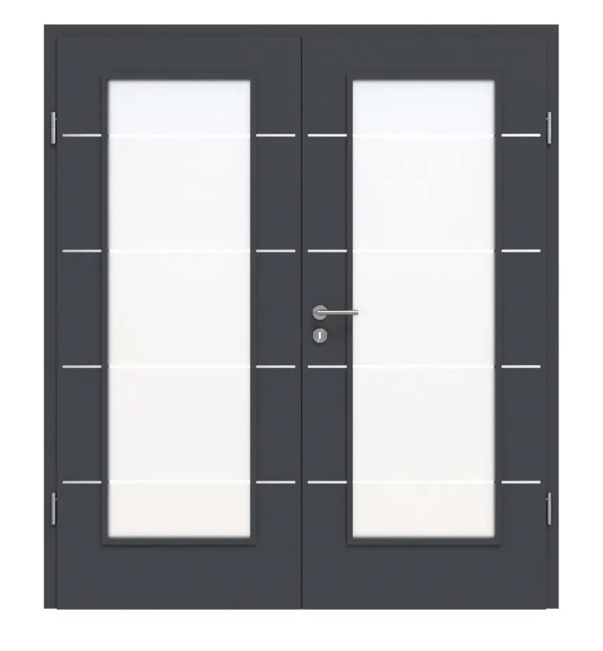 Widok frontowy drzwi dwuskrzydłowych 4.7 Graphit CPL wraz z ościeżnicą - Classen