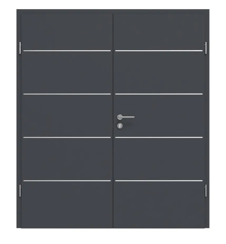 Widok frontowy drzwi dwuskrzydłowych 4.8 Grafit CPL wraz z ościeżnicą - Classen