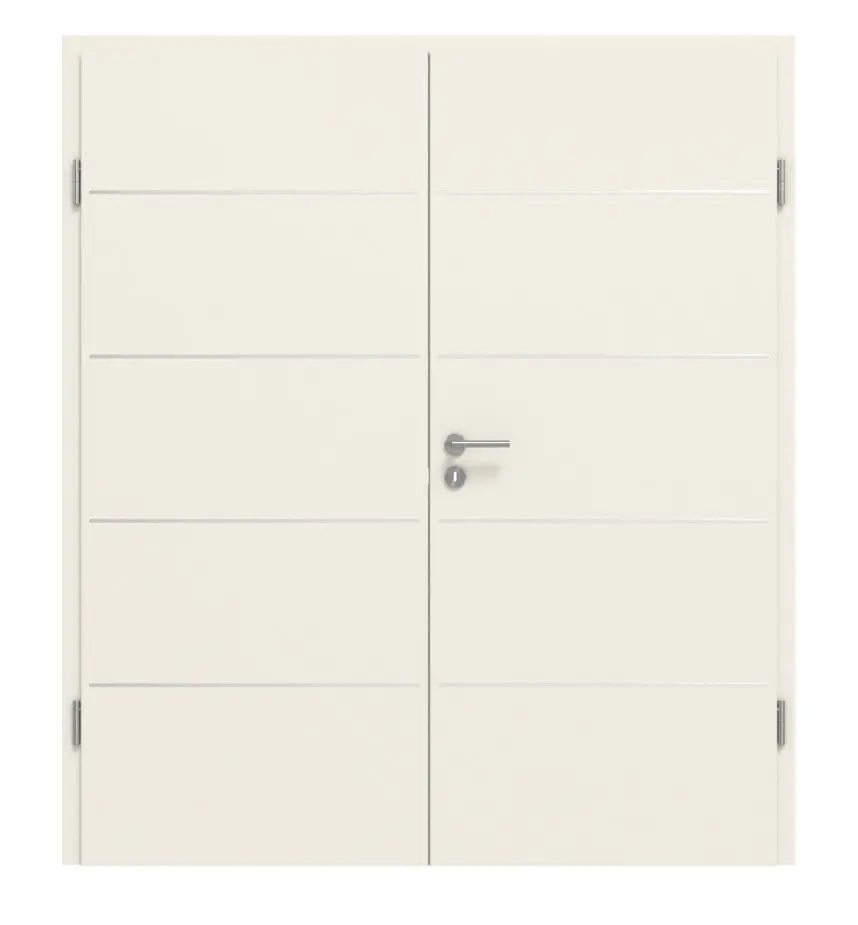 Widok frontowy drzwi dwuskrzydłowych marki CLASSEN biały RAL 9010 CPL 4.8 z ościeżnicą