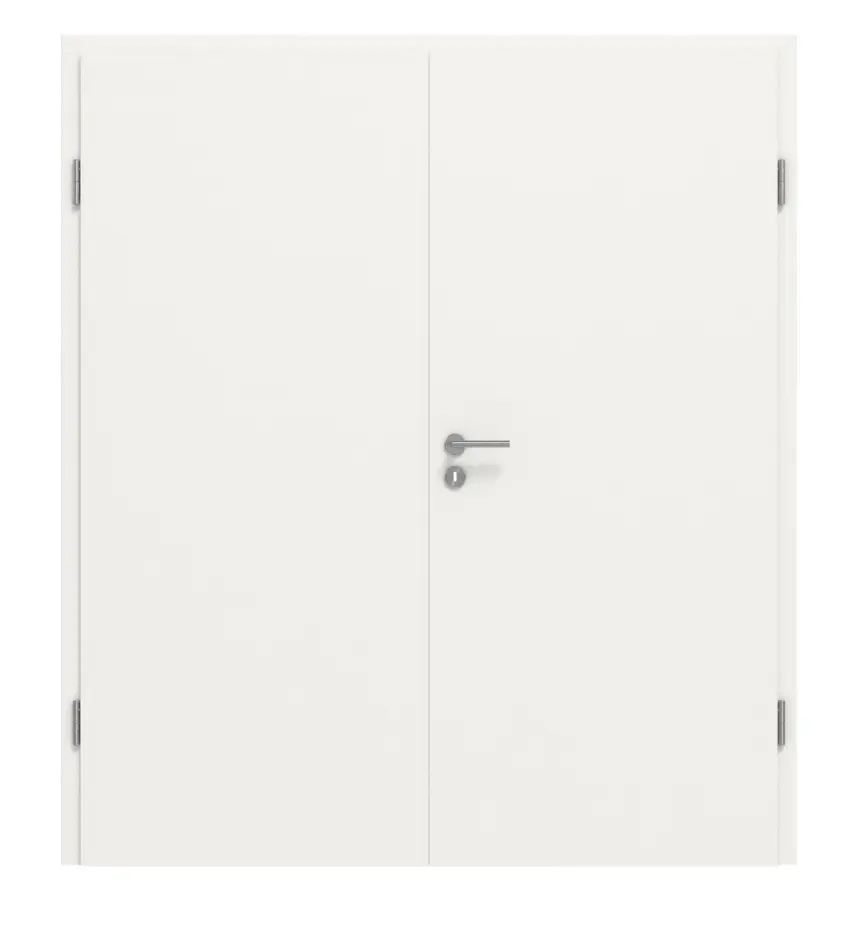 Zdjęcie białych drzwi dwuskrzydłowych 9016 Lebolit-CPL z zaokrągloną ościeżnicą - Lebo