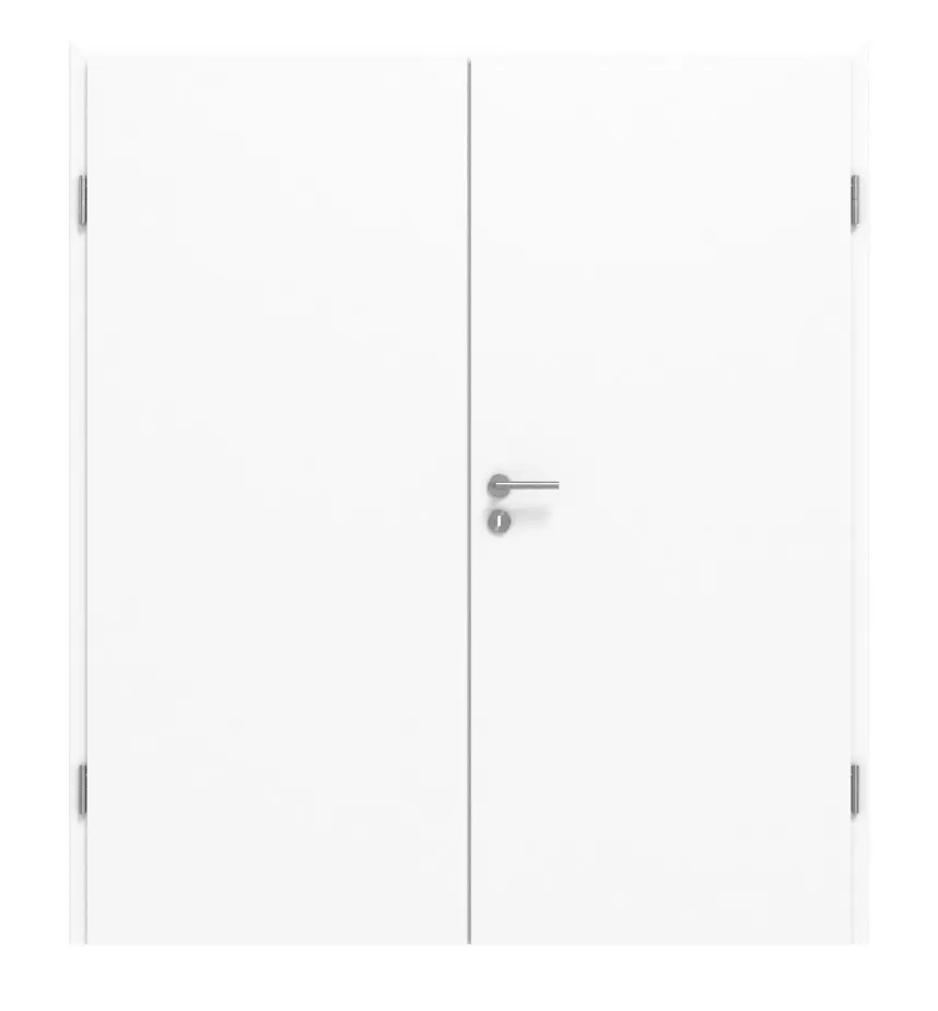 Widok frontowy drzwi dwuskrzydłowych Duritop Optima, ultrabiel, panele laminowane (CPL) wraz z ościeżnicą - Jeld-Wen