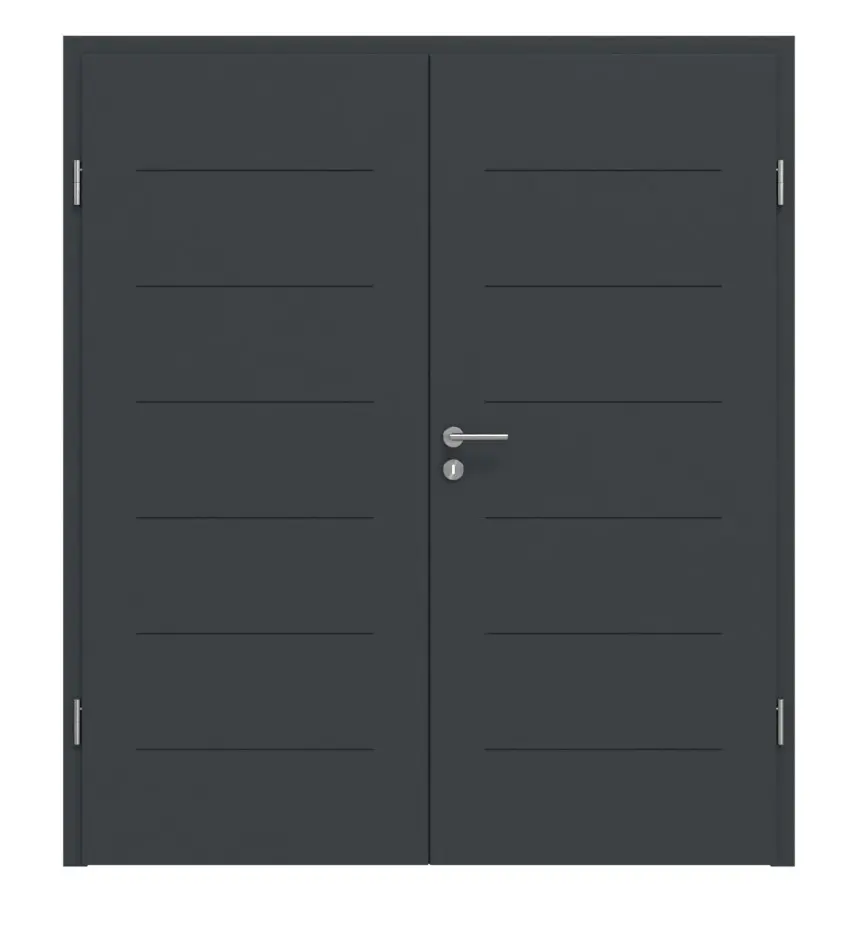 HÖRMANN drzwi dwuskrzydłowe Groove 11 szary antracytowy lakier DesignLine z ościeżnicą