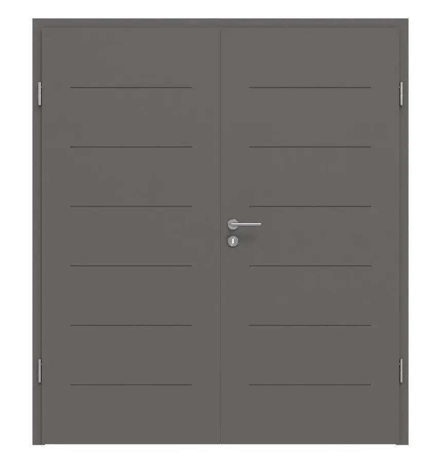 Widok frontowy drzwi dwuskrzydłowych Huga Signum 11 Hygge szary RAL 7037 Lack Concept z ościeżnicą