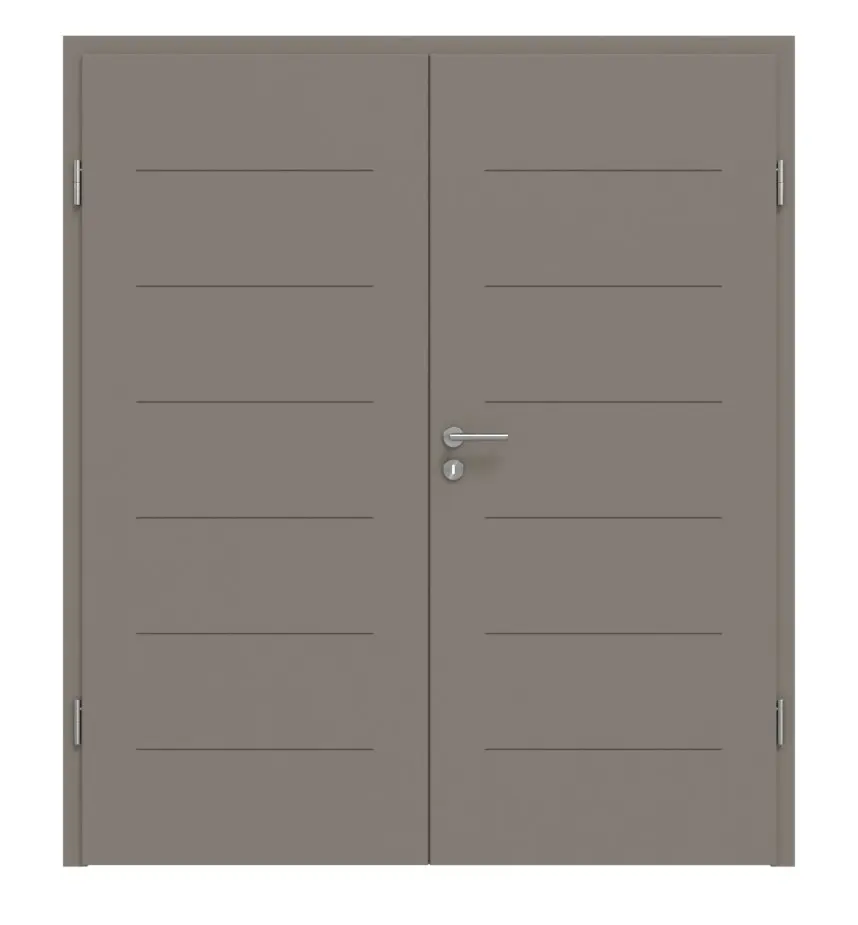 HÖRMANN drzwi dwuskrzydłowe Groove 11 taupe RAL 7048 lakier DesignLine z ościeżnicą