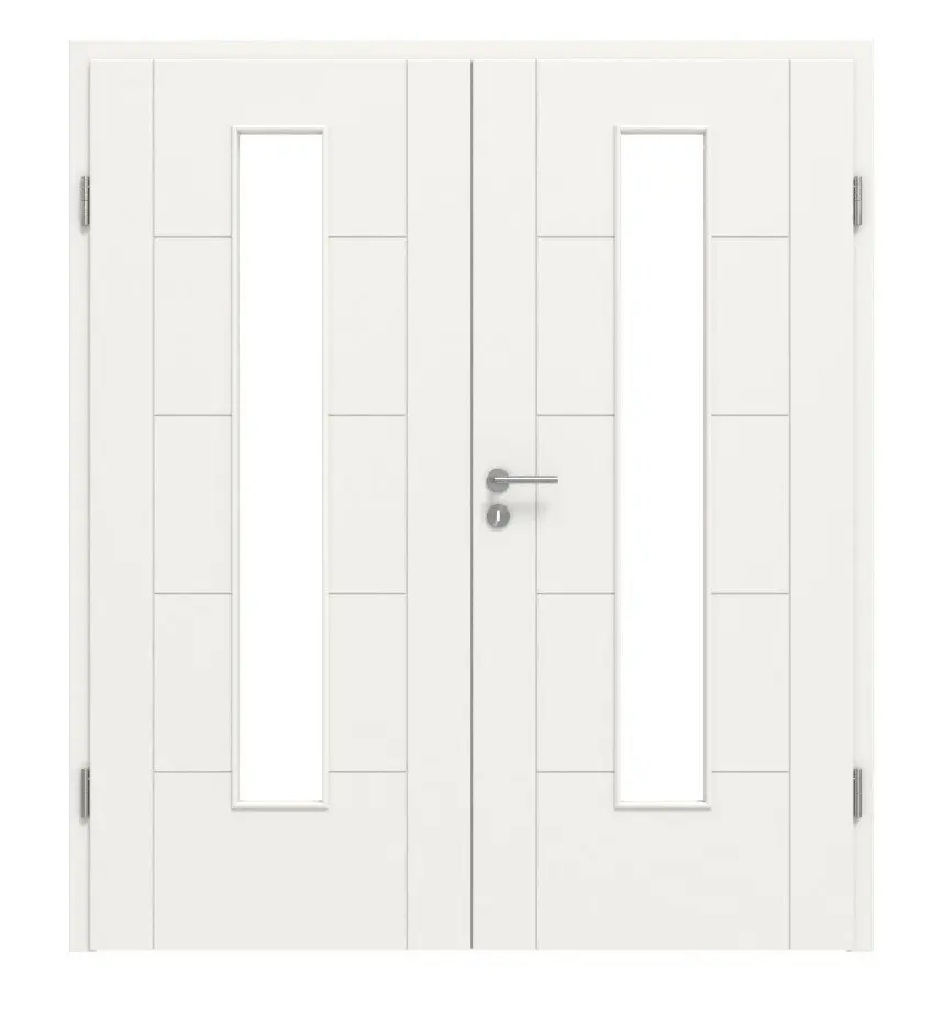 HÖRMANN drzwi dwuskrzydłowe Groove 13 biały lakier DesignLine z przeszkleniem LA 24 na środku z ościeżnicą