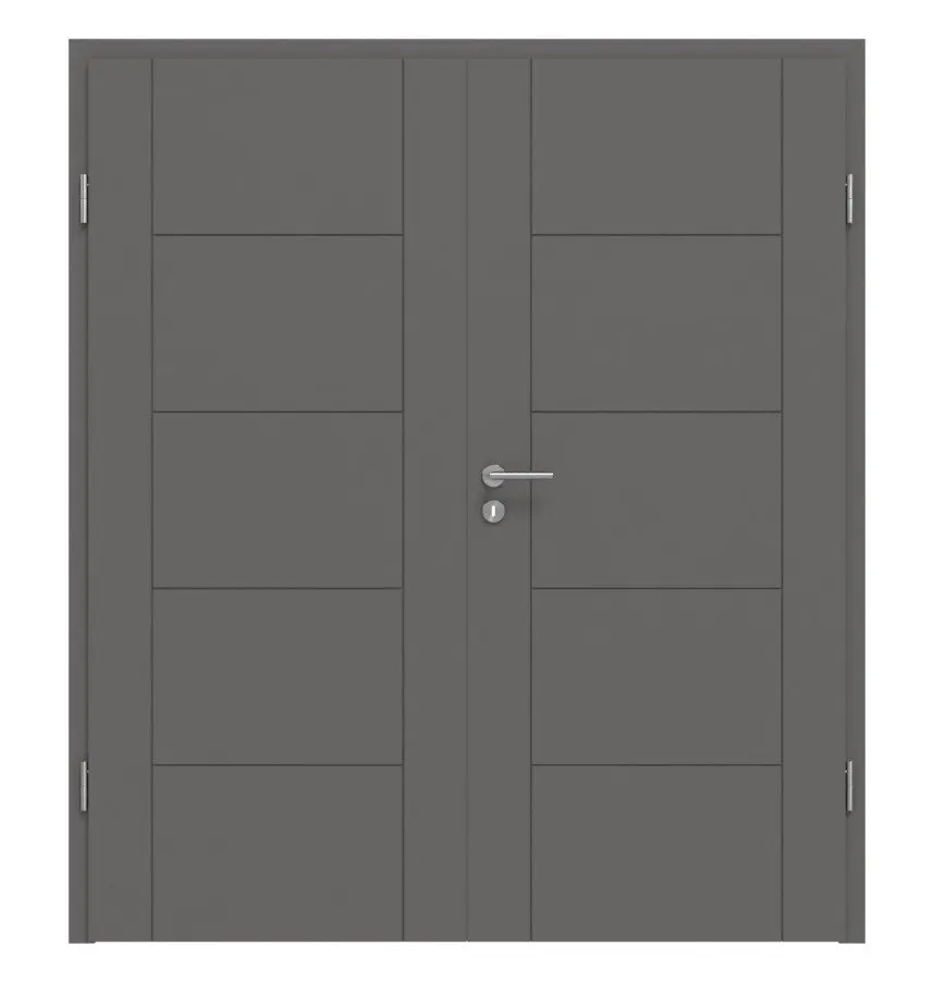 Widok frontowy drzwi dwuskrzydłowych Huga Signum 13 Hygge szary RAL 7037 Lack Concept z ościeżnicą