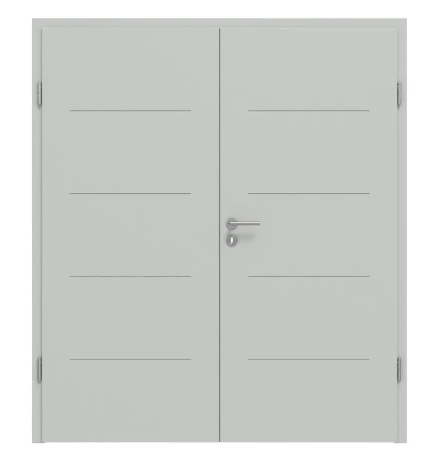 HÖRMANN Drzwi dwuskrzydłowe Groove 14, lakier szary RAL 7035, DesignLine z ościeżnicą