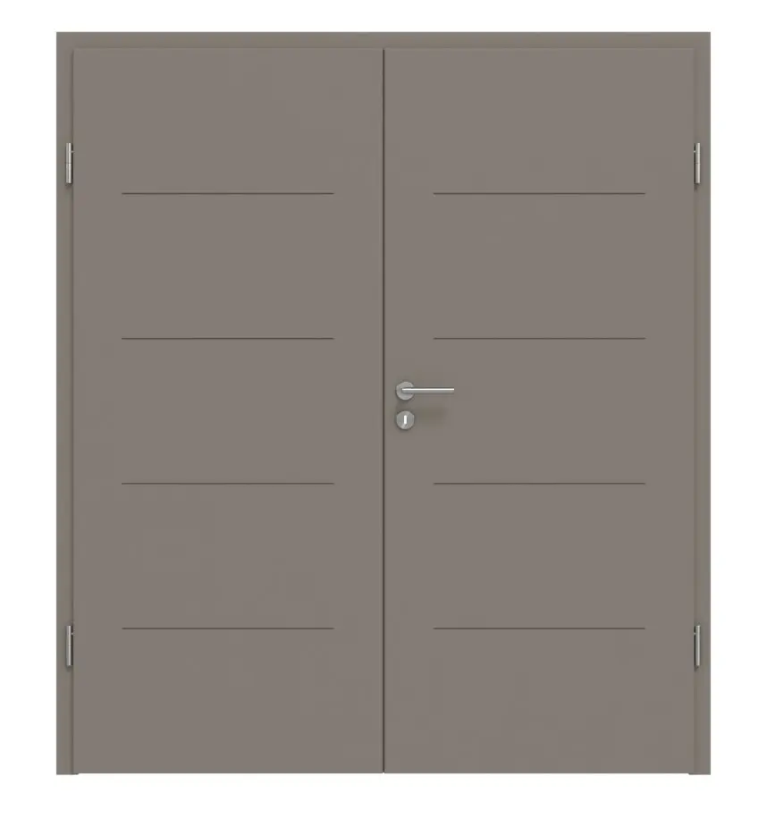 Widok frontowy Signum 14 Basic lakier taupe (kolor ciemnoszaro-brązowy) RAL 7048 drzwi dwuskrzydłowe z ościeżnicą - Huga