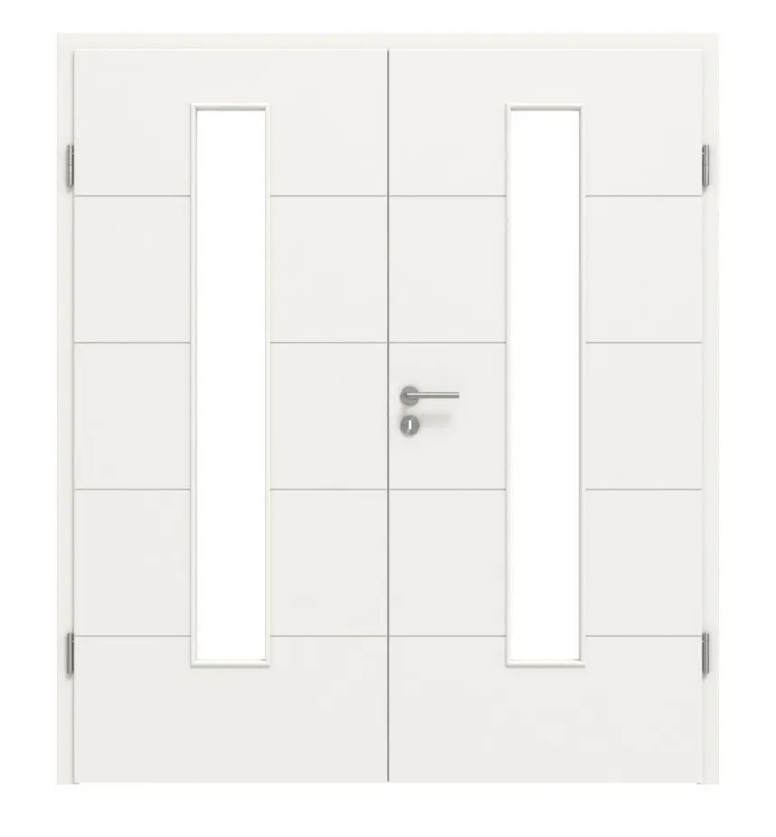 HÖRMANN drzwi 2-skrzydłowe Groove 15 biały lakier DesignLine z przeszkleniem LA 24 na środku z ościeżnicą