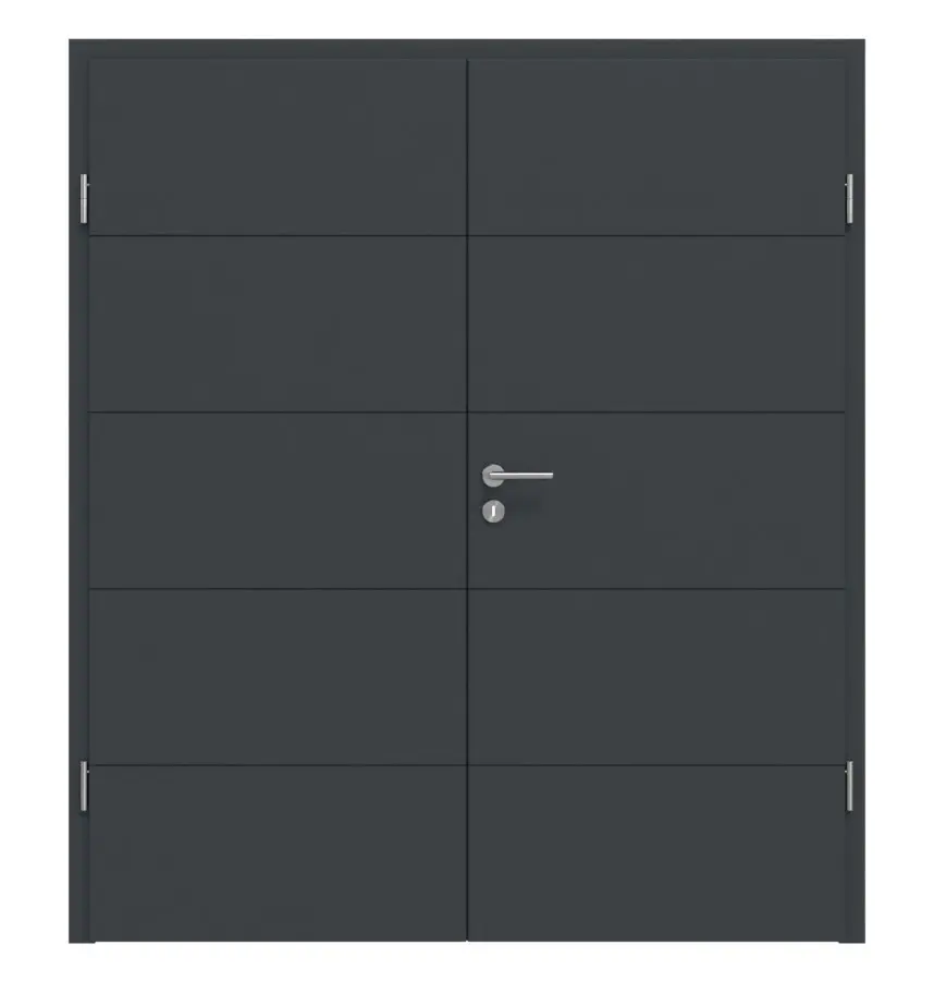 HÖRMANN Drzwi dwuskrzydłowe Groove 15, lakier antracytowy szary, DesignLine z ościeżnicą