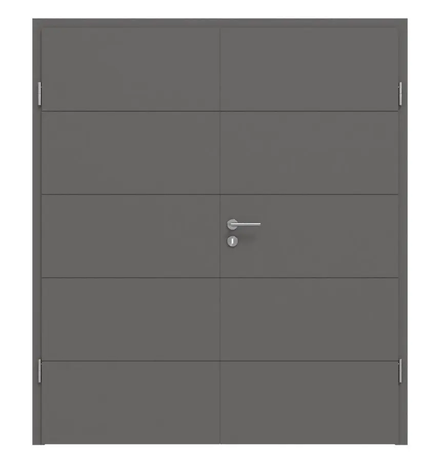 Widok frontowy drzwi dwuskrzydłowych Huga Signum 15 Hygge szary RAL 7037 Lack Concept z ościeżnicą